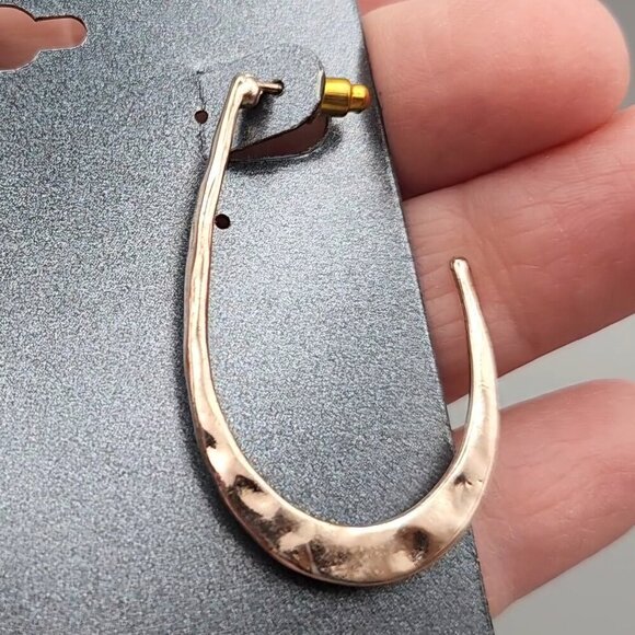 Rose Gold Hammered Hoop Earrings – Fashion Jewelry Statement Post Back New - Picture 4 of 7